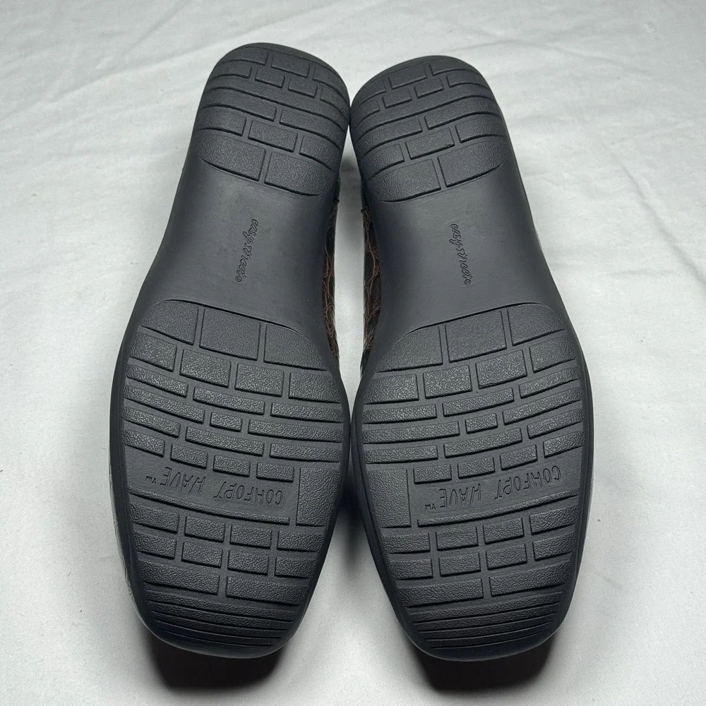 Womens Brown Croc Embossed Comfort Flats Slip‎ On Casual Shoes Size 6.5 Wide